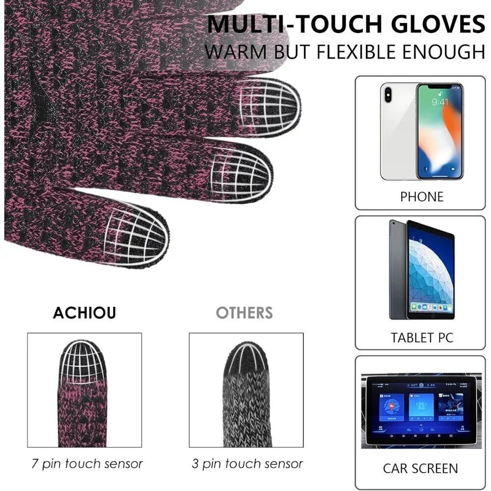 Women's Rose Red Upgraded Touch Screen Thermal Soft Knit Lining Winter Gloves